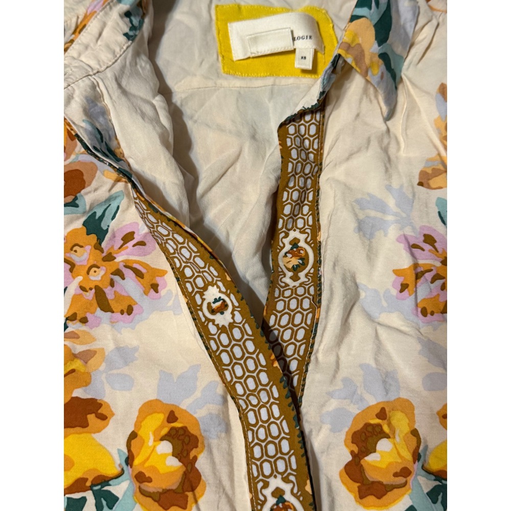 Anthropologie Postmark Floral Tiered Mini Dress XS Yellow Boho Button Front - Picture 5 of 14